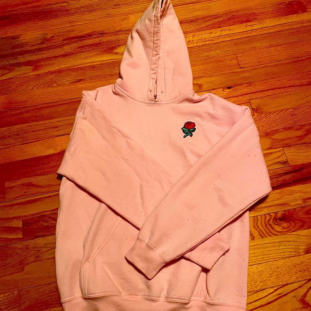 Men’s Pink Rose Embroidered Hoodie, Size M